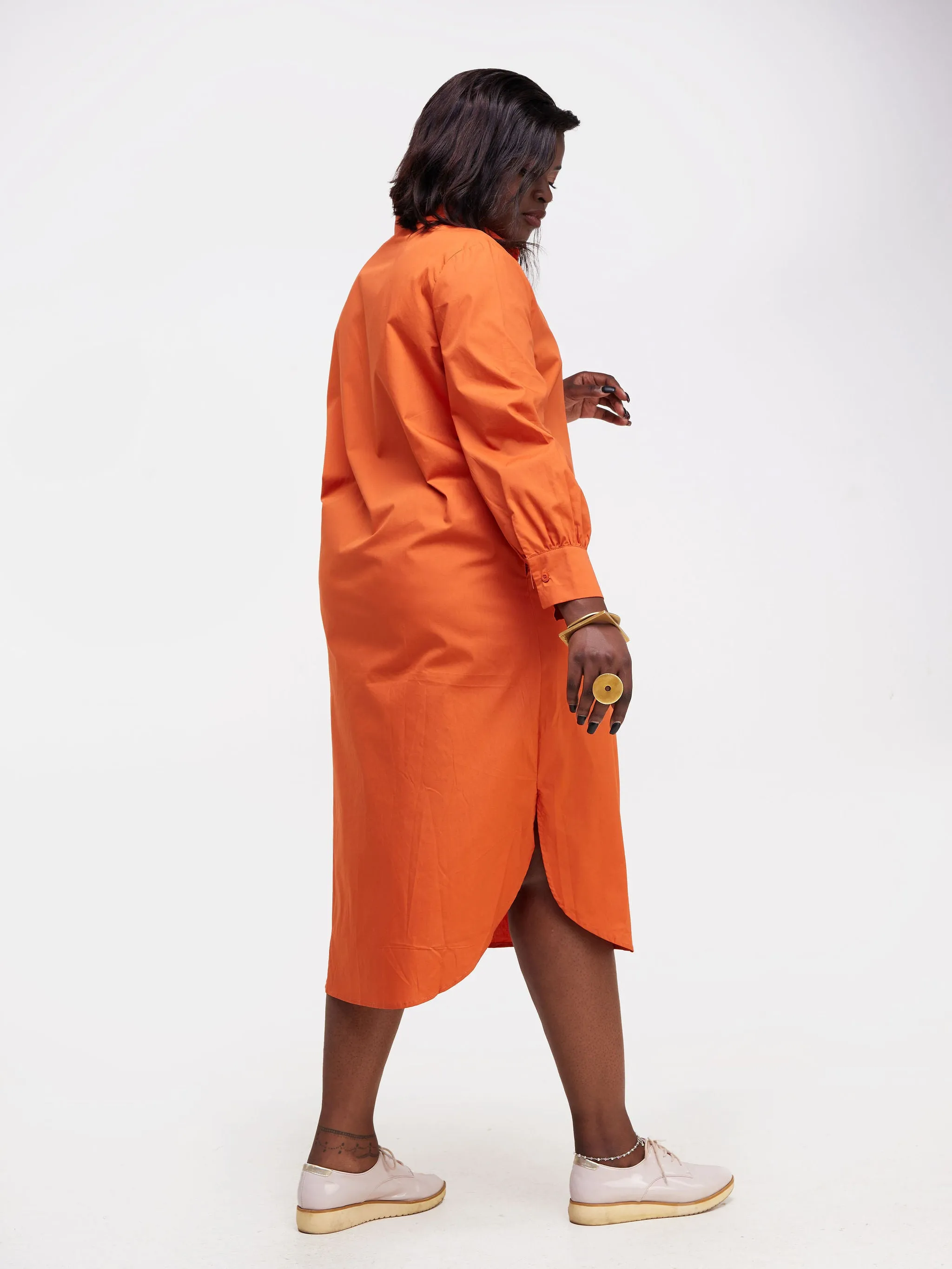 Alara Long Sleeve Maxi Shirt Dress - Orange