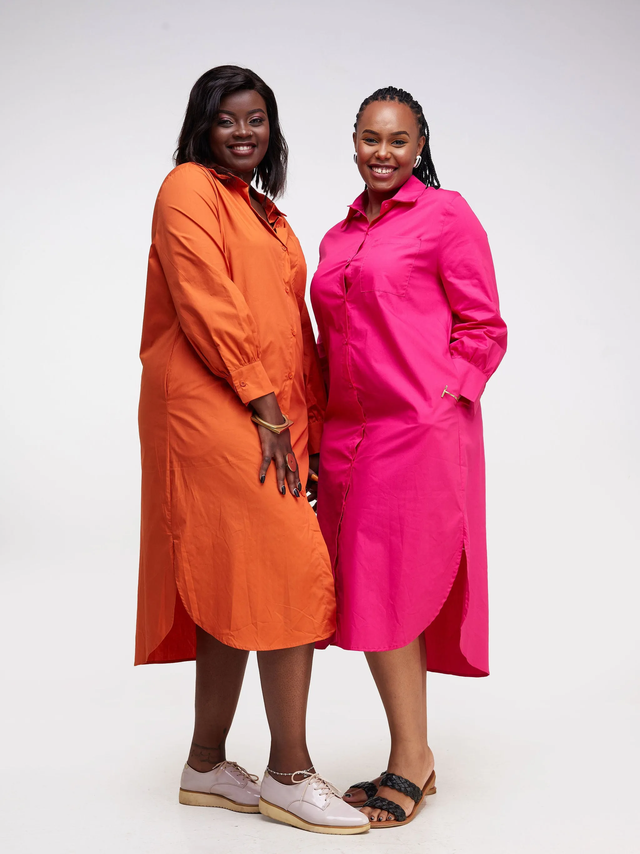 Alara Long Sleeve Maxi Shirt Dress - Orange