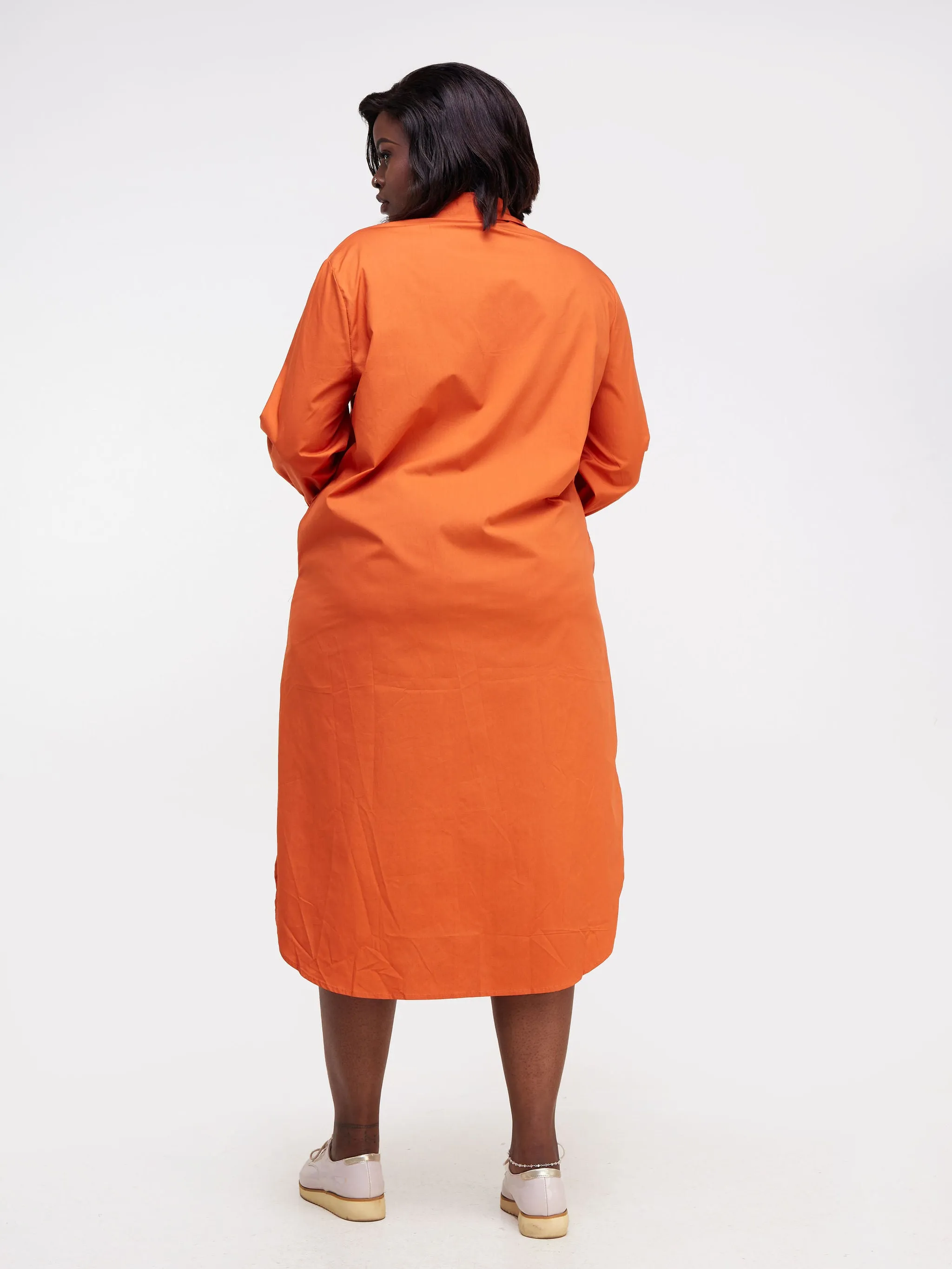 Alara Long Sleeve Maxi Shirt Dress - Orange