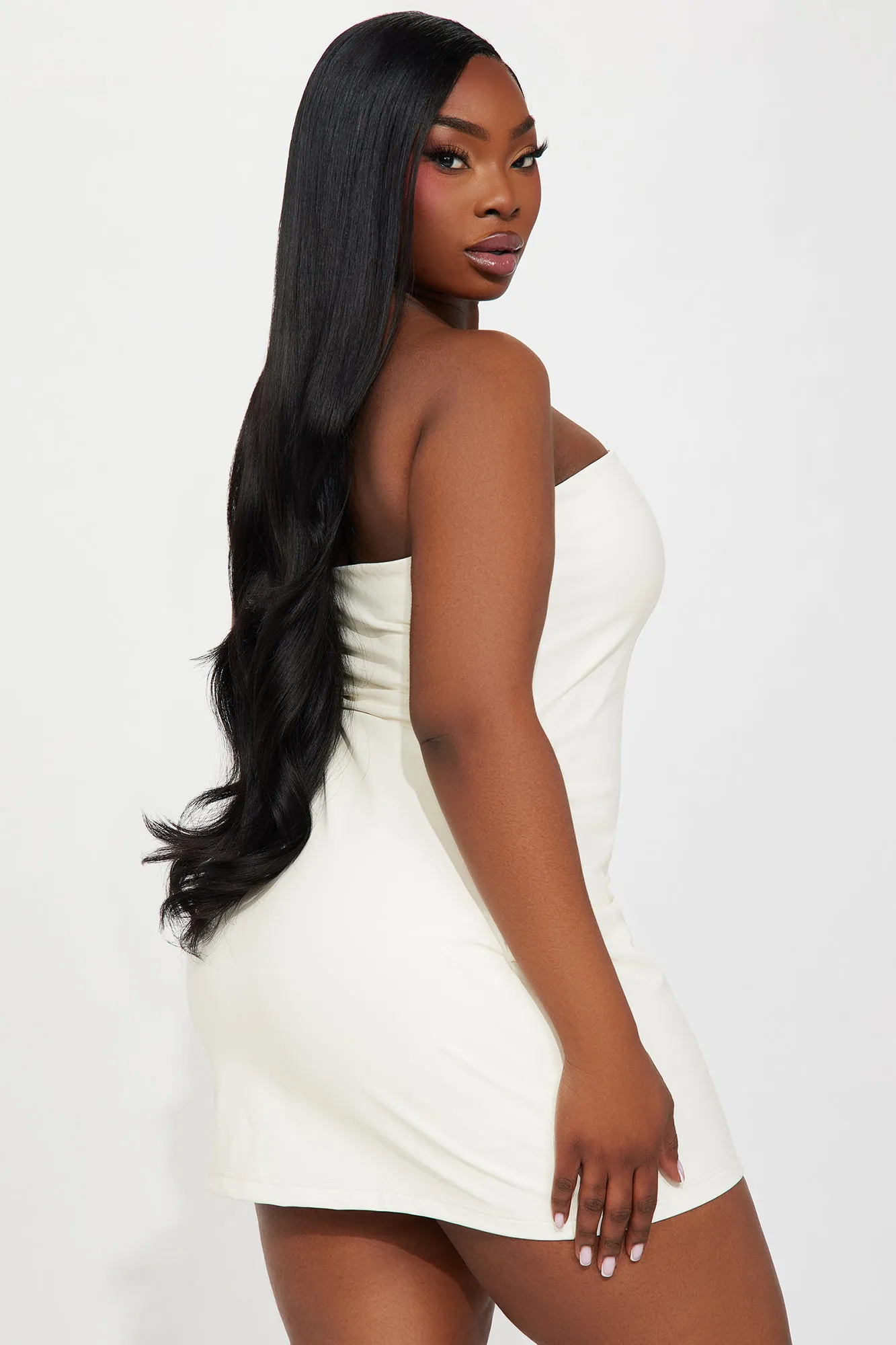 Midnight Baddie Leather Mini Dress - Ivory