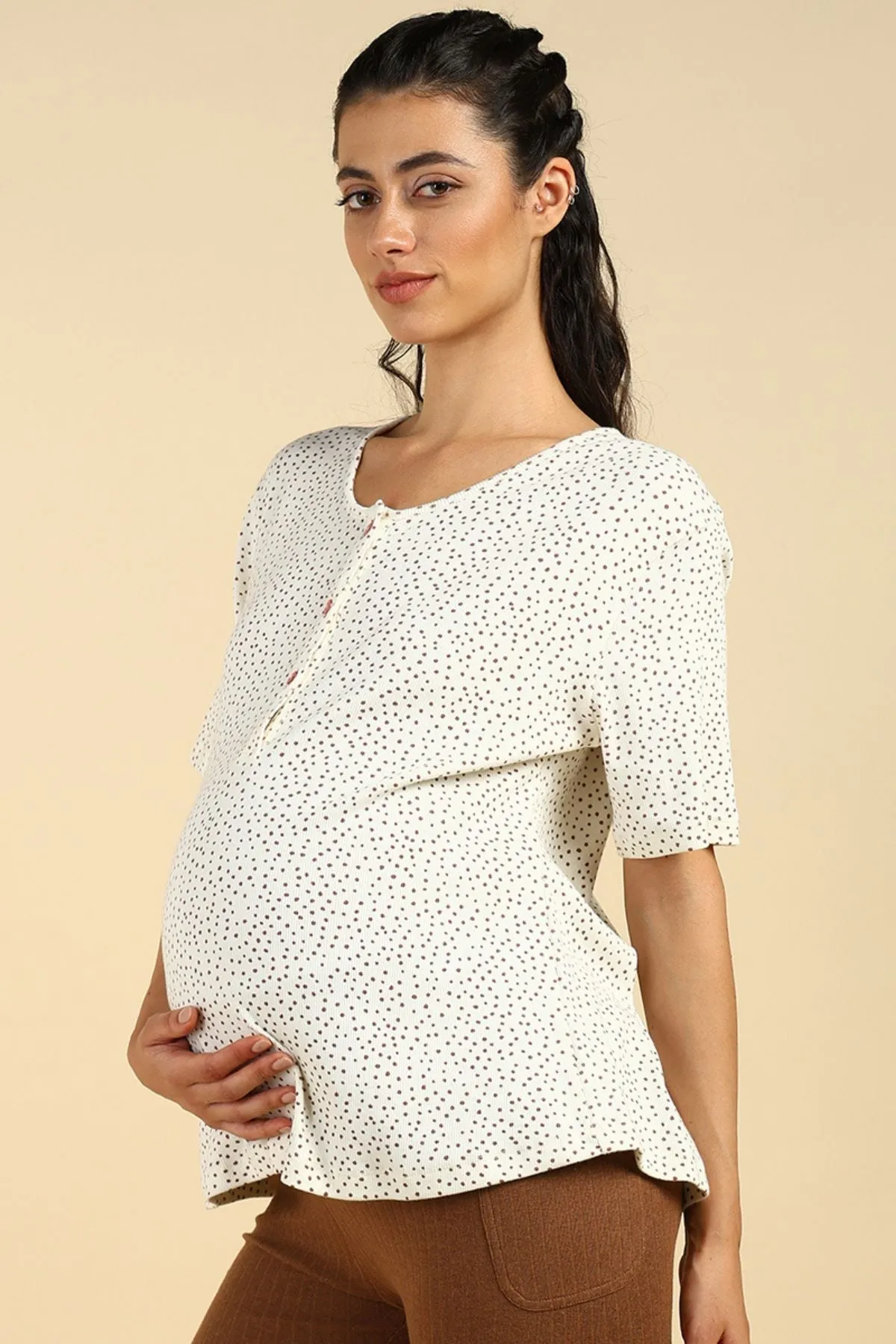 Off White 100% Soft Cotton Zipless Maternity Feeding Top
