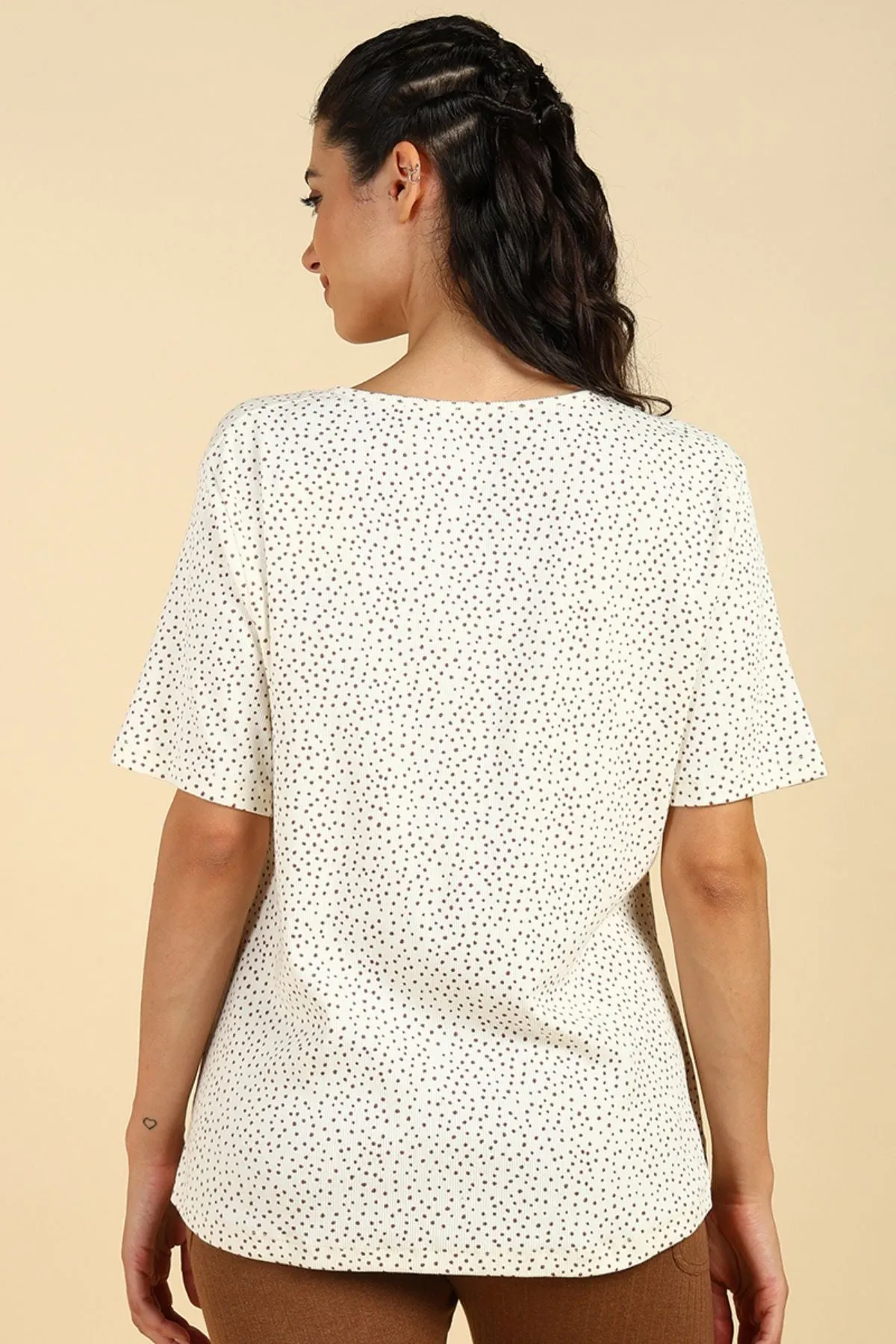 Off White 100% Soft Cotton Zipless Maternity Feeding Top